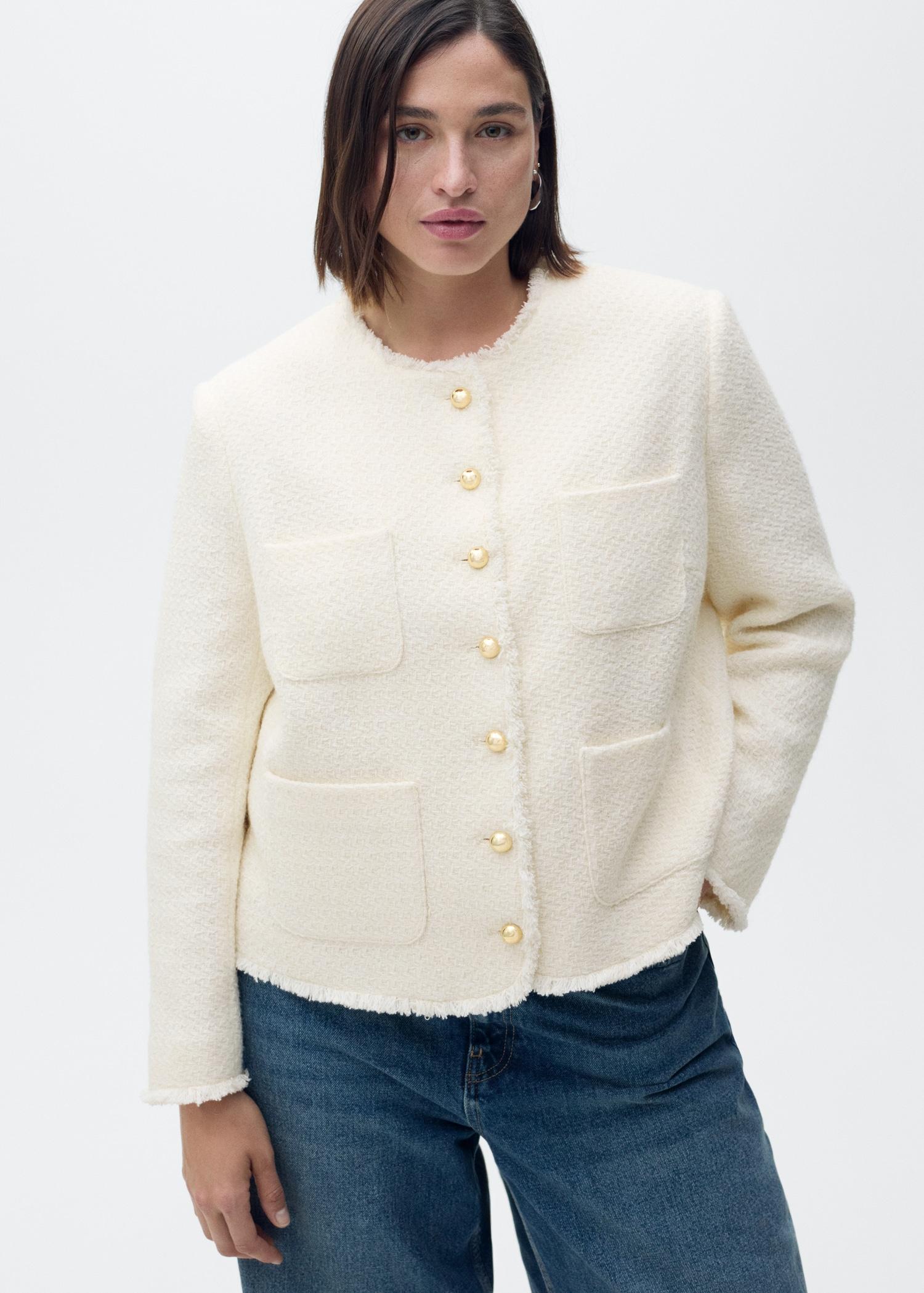 Tweed jacket with jewel buttons - Women | MANGO USA Product Image