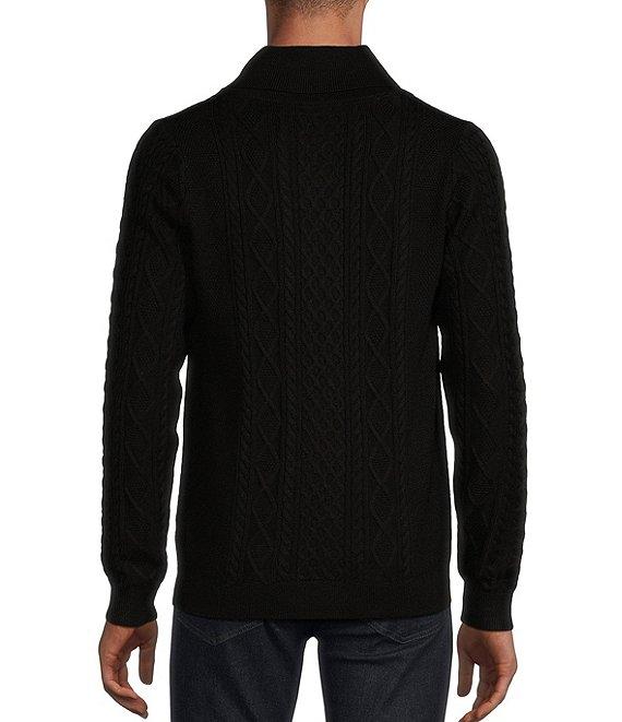 Murano Inflorescence Collection Solid Cable Textured Wool Blend Shawl Collar Sweater Product Image