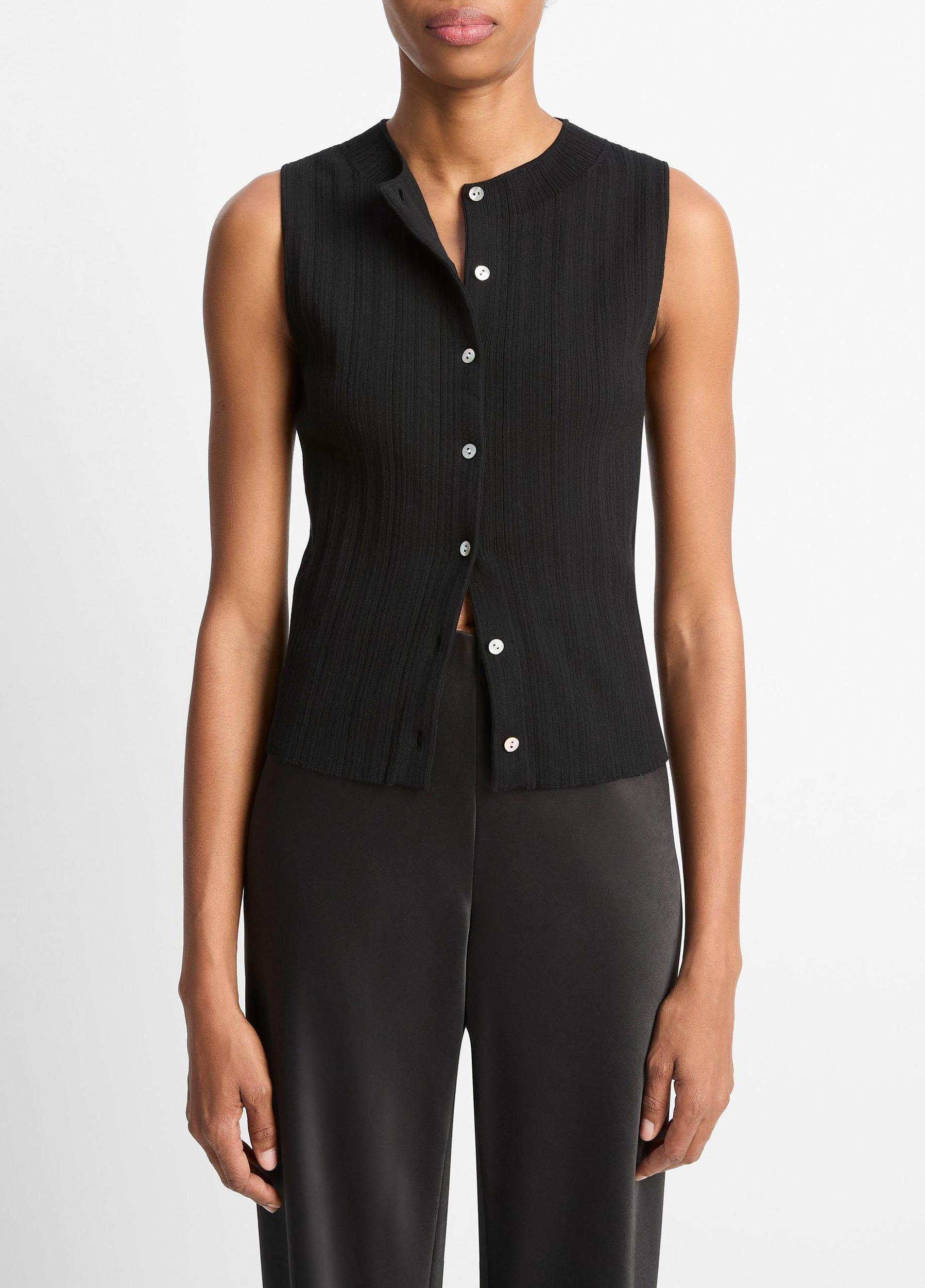 Womens Ribbed Italian Cotton-Blend Button-Front Sweater Shell Vince Product Image