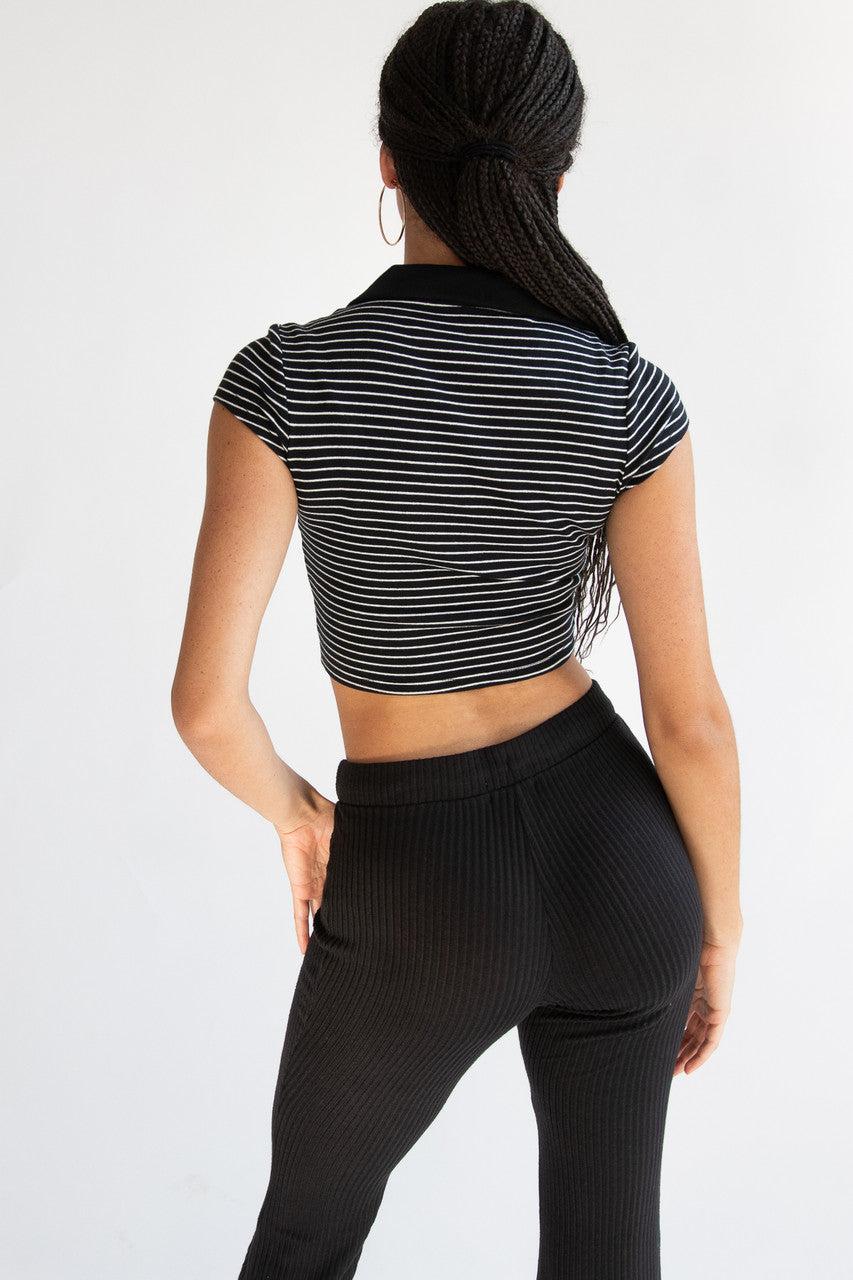 Striped Crop Polo Tee Product Image