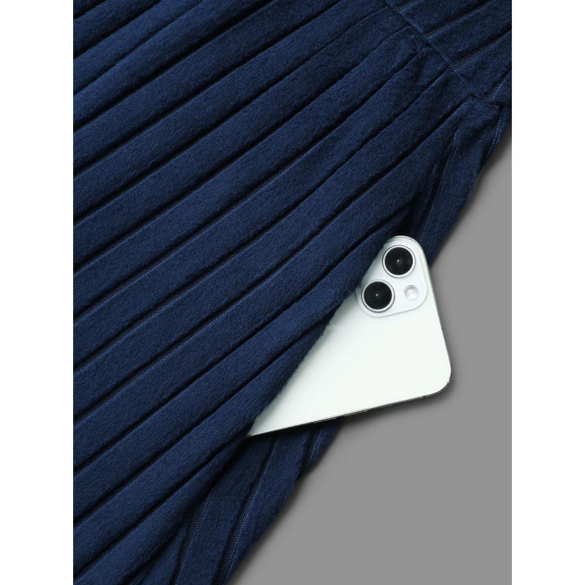 Plus Size One-Shoulder Pit-Strip Knit Buckle Midi Dress DarkBlue Women Casual Texture Knit Dresses Bloomchic 10/M Product Image