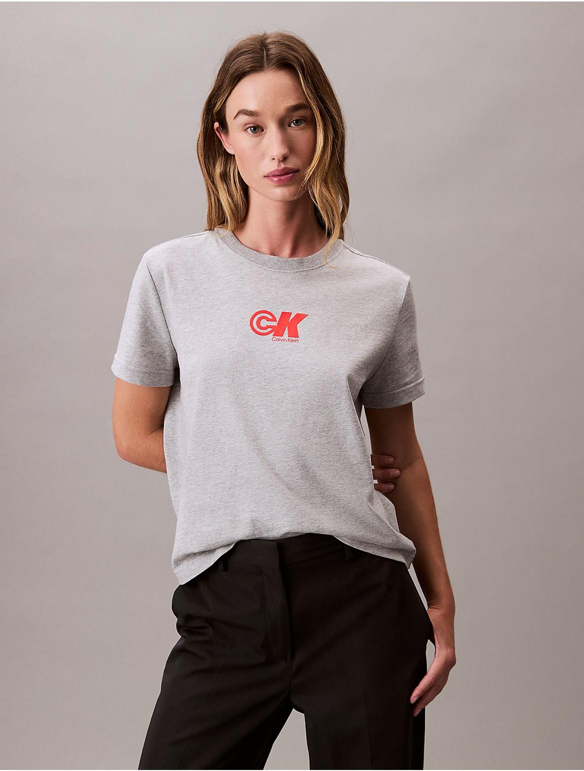 Calvin Klein Womens Monogram Logo Graphic Slim T-Shirt Product Image