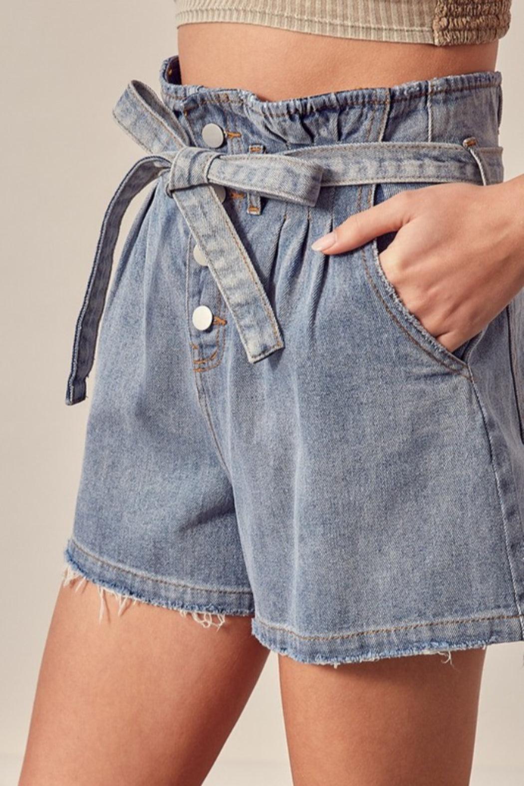 Paperbag Waist Denim Short Product Image