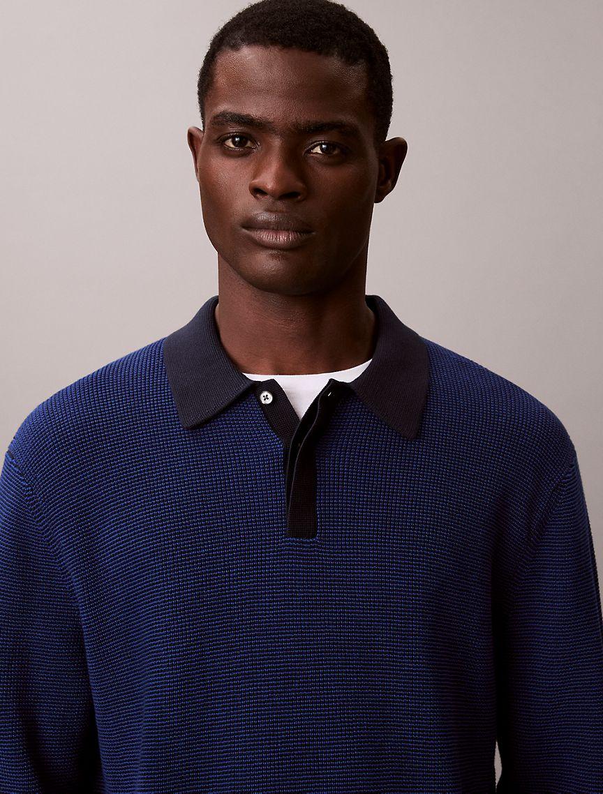 Smooth Cotton Waffle Polo Sweater Product Image