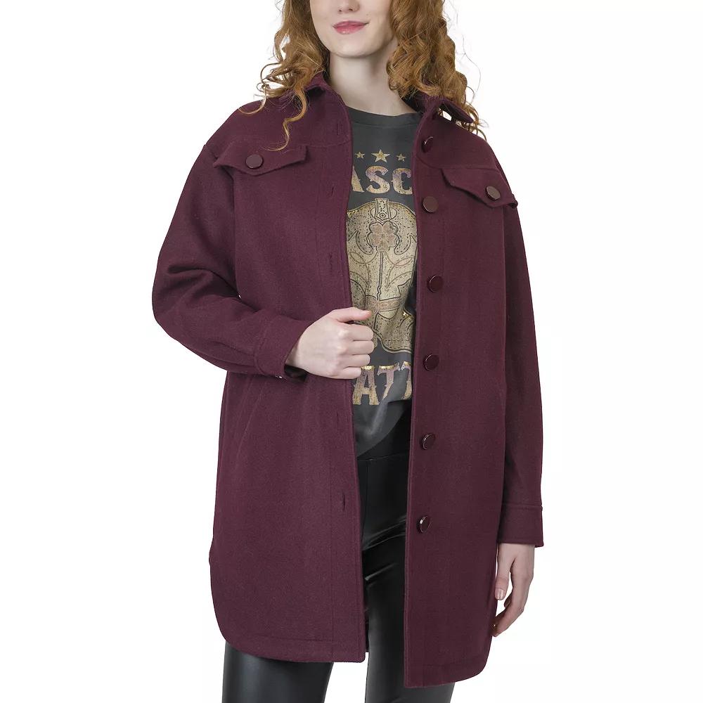 Junior's Coffee Shop Oversized Faux Wool Shacket, Women's, Size: XL, Red Product Image