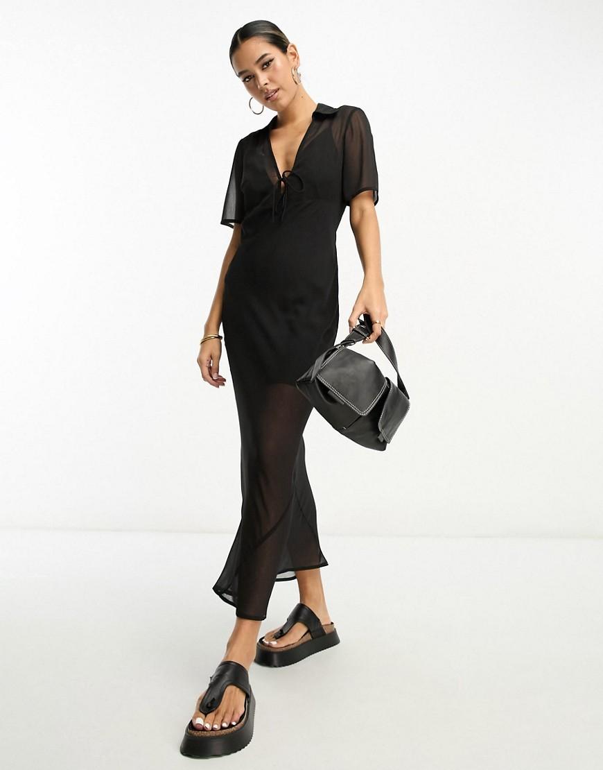 ASOS DESIGN chiffon short sleeve collar midi dress Product Image
