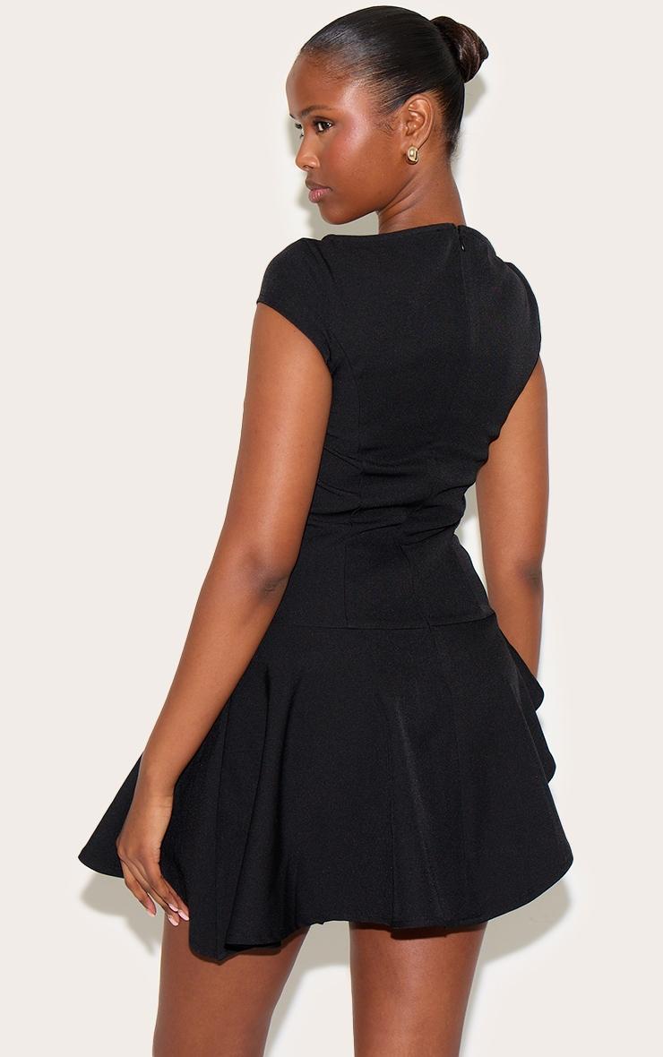 Black Woven Capped Sleeve Asymmetric Layered Shift Dress Product Image