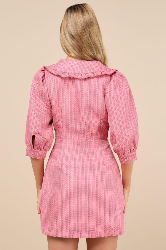Rayenna Pink Tweed Tie-Front Mini Dress Product Image