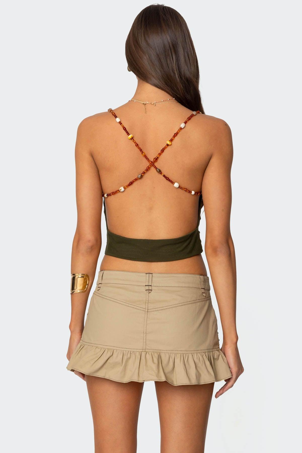 Beaded Deep Cowl Neck Backless Top Product Image