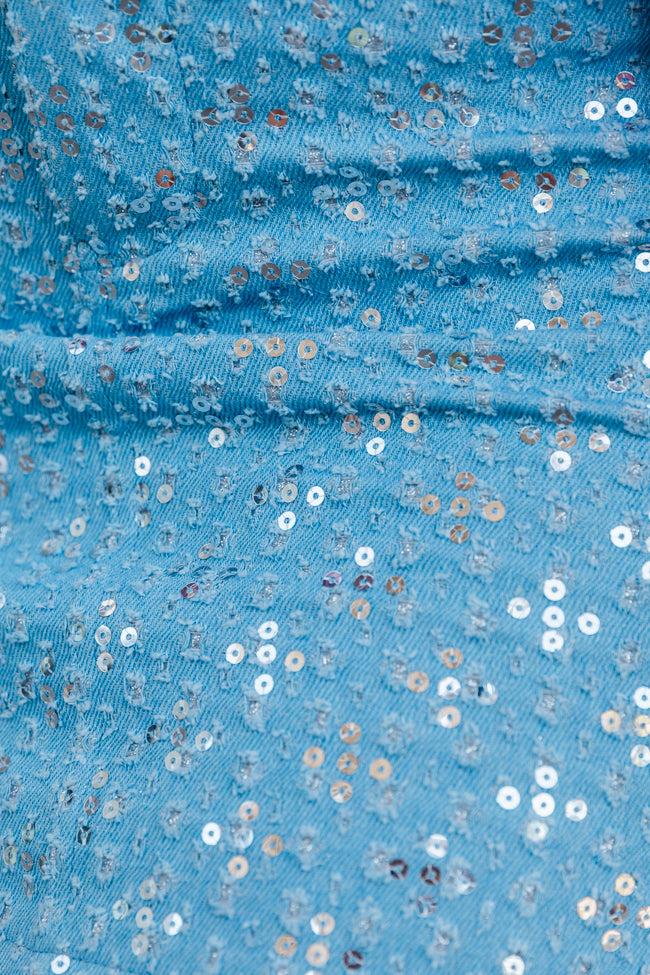 Best Of Both Worlds Sequin Embellished Light Wash Denim Mini Skirt FINAL SALE Product Image