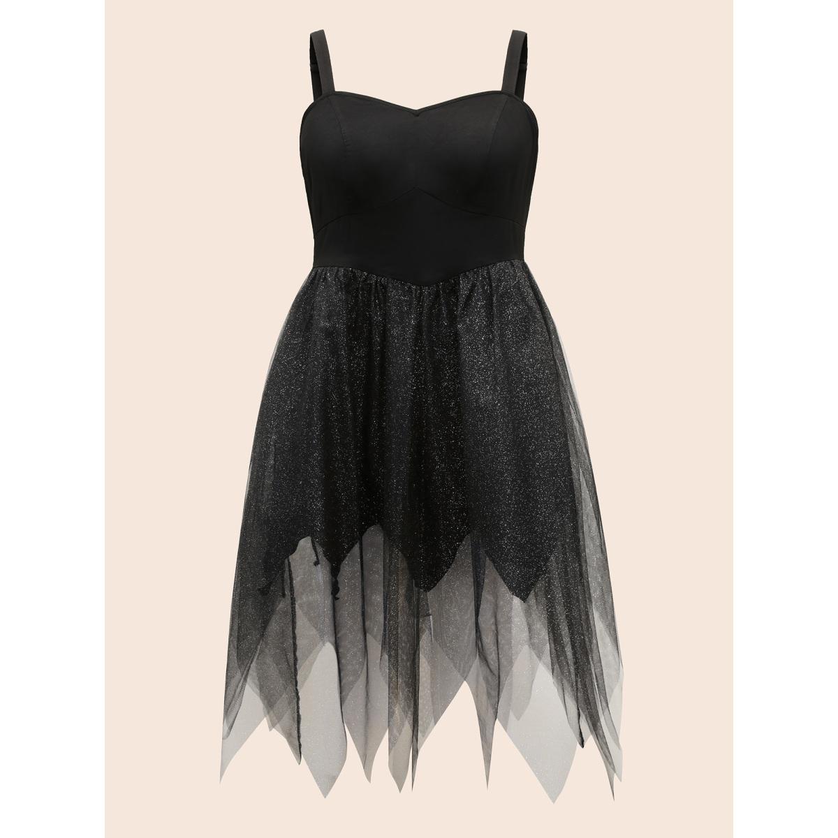 Plus Size Enchanted Shiny Mesh Petal Hem Midi Dress Black Women Cocktail Texture Party Curvy Bloomchic 14-16/1X Product Image