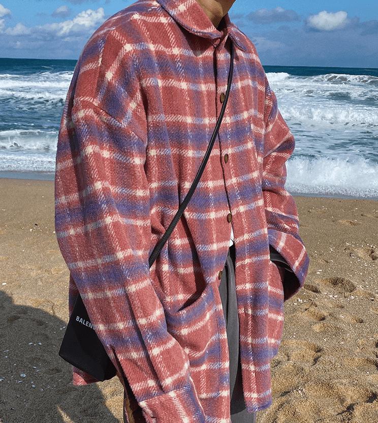 RT No. 2744 WOOLEN KNITTED PLAID COLLAR SHIRT Product Image