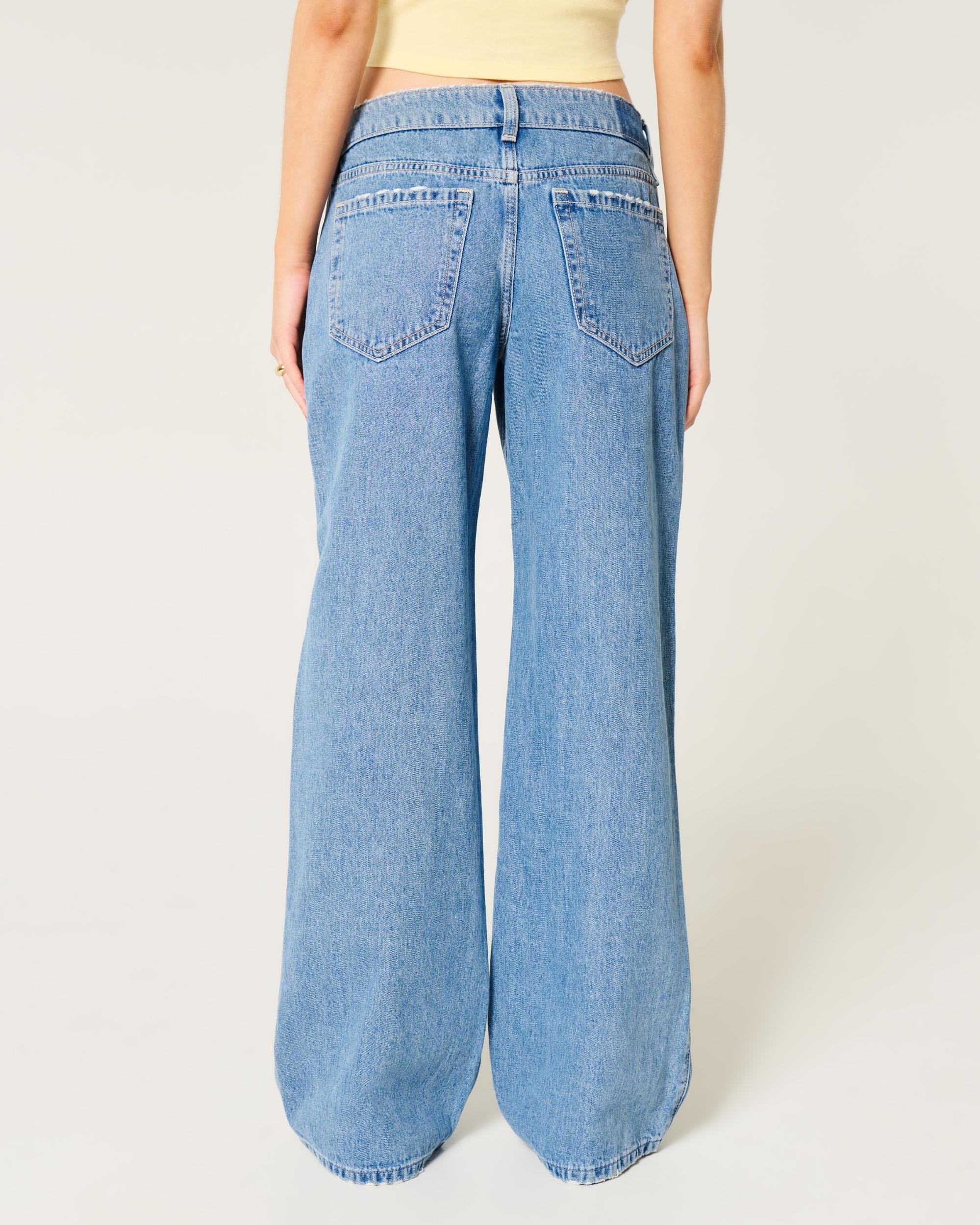 Low-Rise Medium Wash Foldover Waist Baggy Jean Product Image