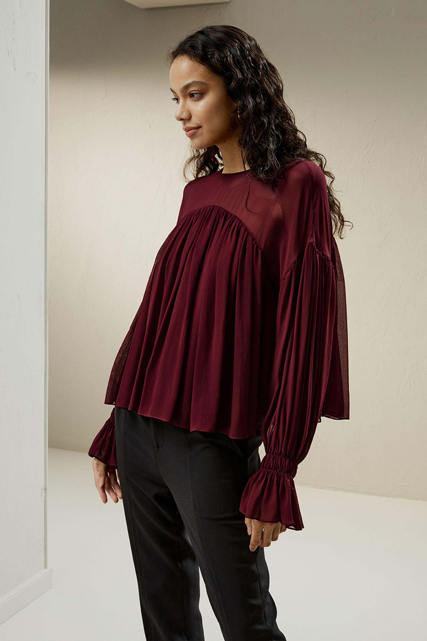 Sheer-shoulder Ruffle Shirt Product Image