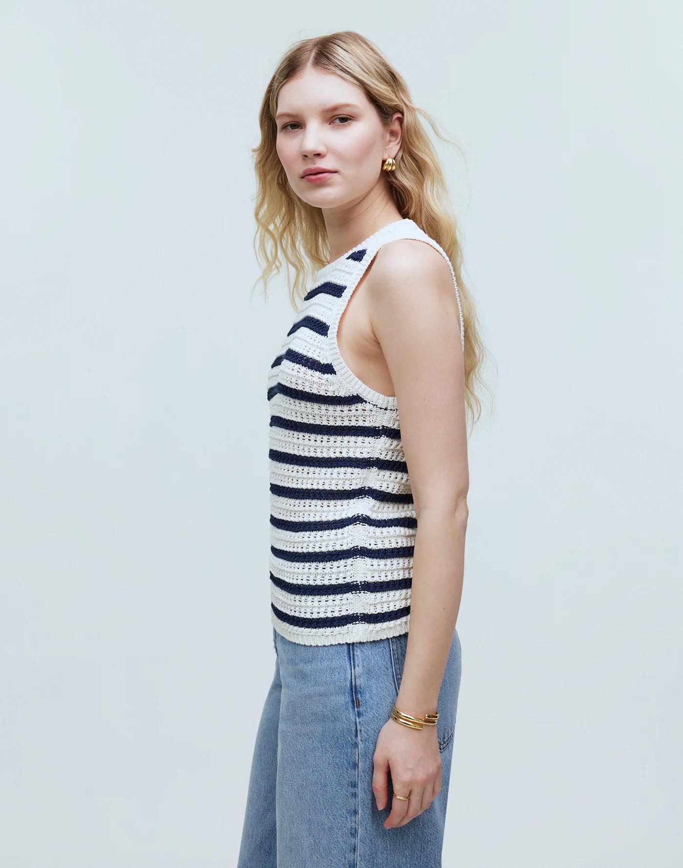 Crochet-Knit Crewneck Sweater Tank Product Image