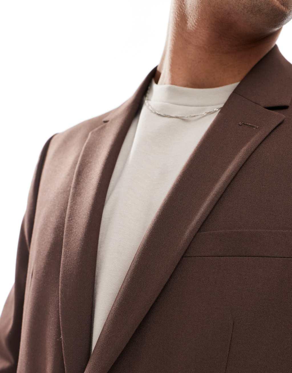 ASOS DESIGN slim suit jacket in brown Product Image
