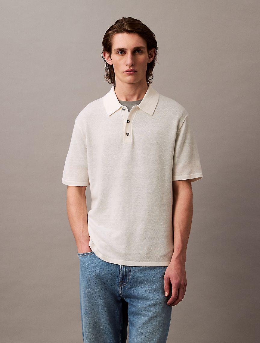 Linen Blend Classic Sweater Polo Shirt Product Image