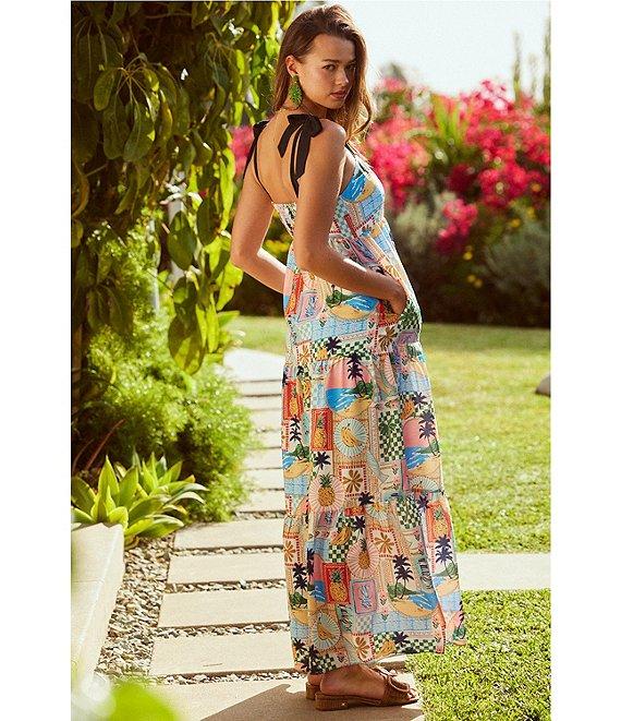 Skies Are Blue Printed Square Neck Sleeveless Tiered Maxi Dress Product Image