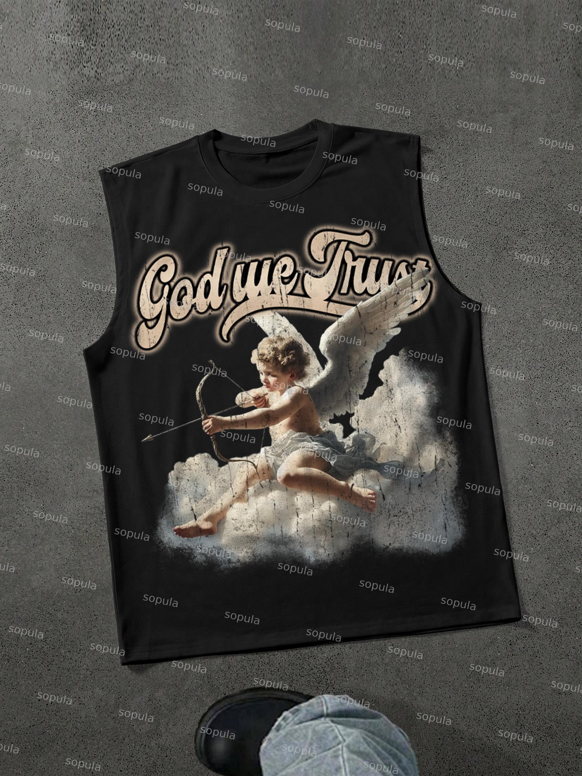 God We Trust Cupid Angel Aged Vintage Graphic Tank Top Product Image