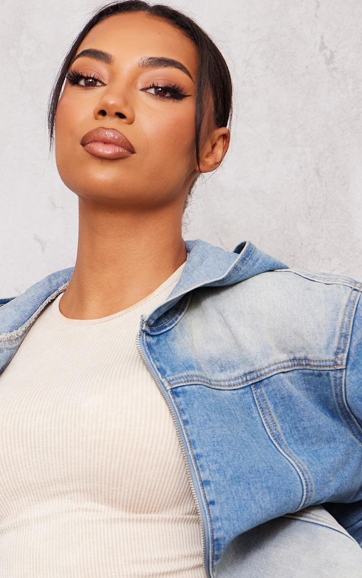 Tall Vintage Mid Wash Oversized Zip Up Hooded Denim Jacket Product Image