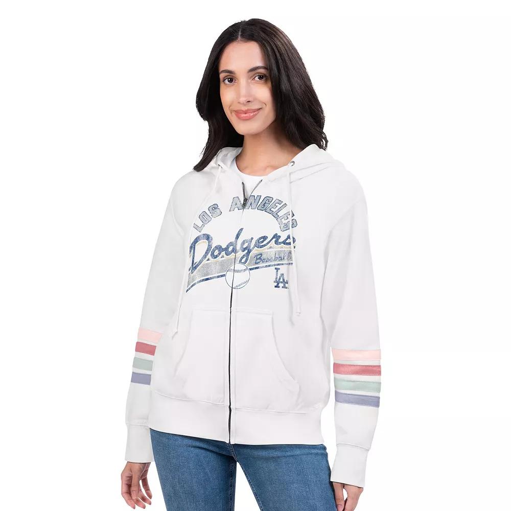 Women's G-III 4Her by Carl Banks White Los Angeles Dodgers Naamah Sleeve Stripe Fleece Full-Zip Hoodie, Size: XXL Product Image