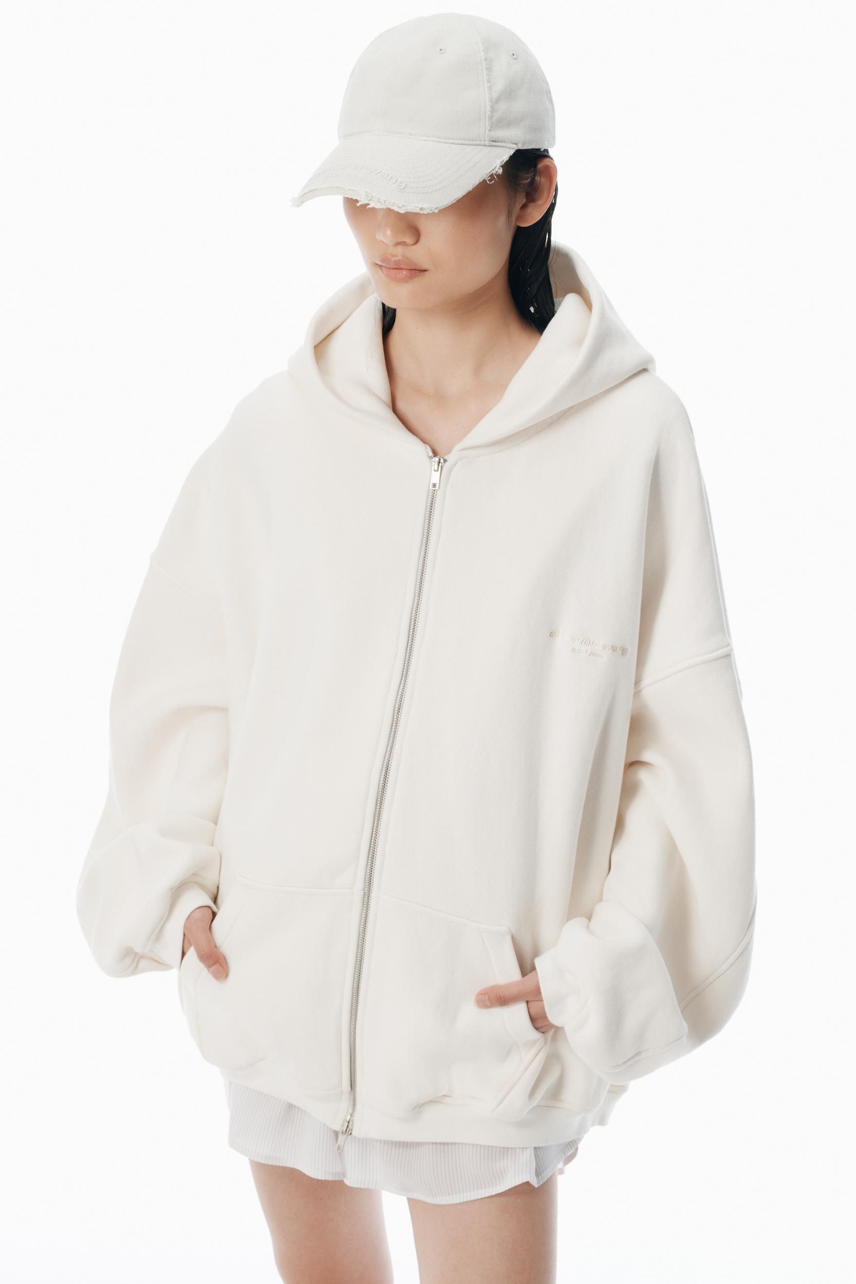 White Cotton Logo Zip-up Hoodie Product Image