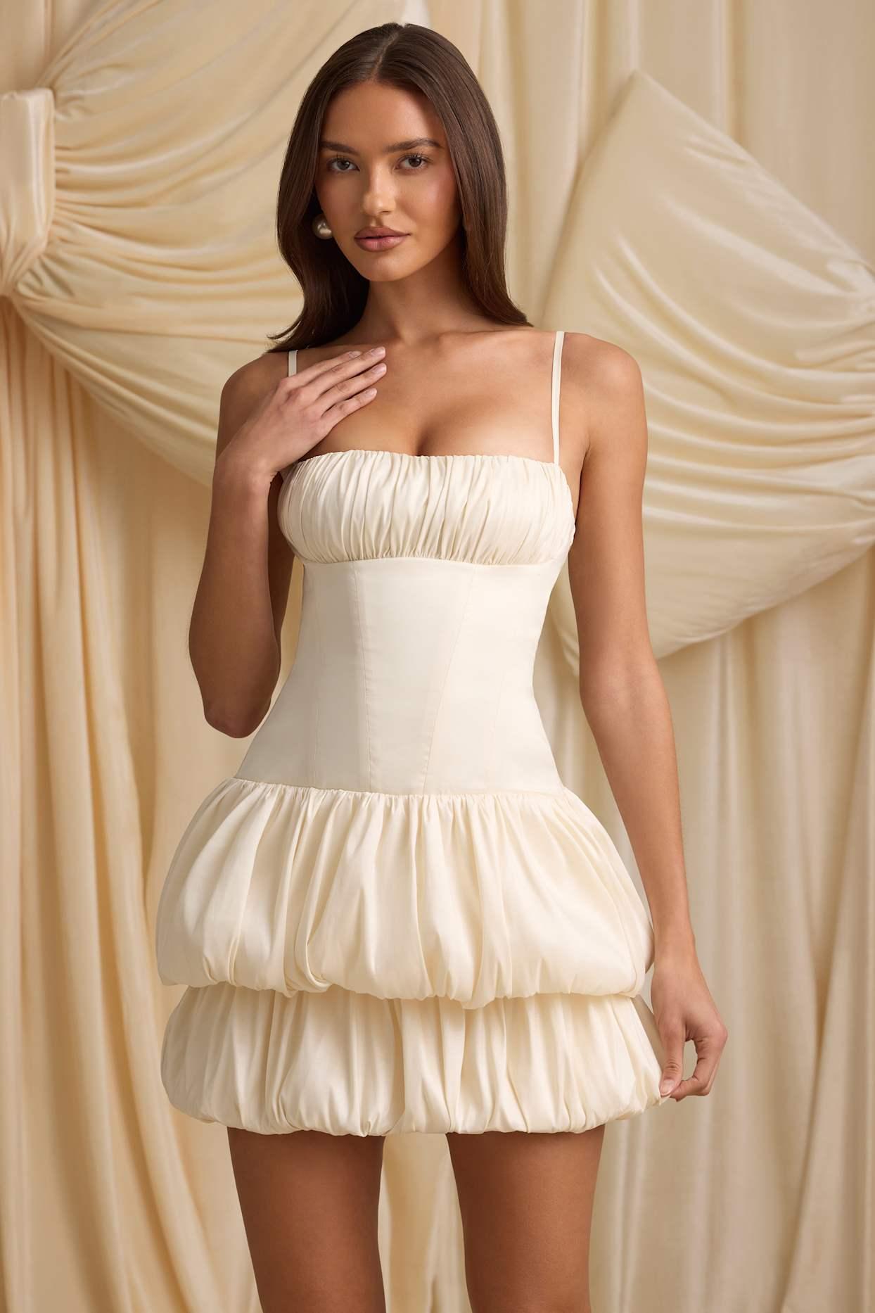 Layered Bubble Hem Corset Mini Dress in Ivory Product Image