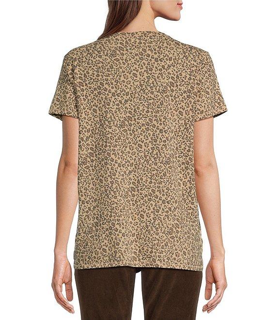 Lucky Brand Classic Crew Neck Short Sleeve Leopard Print Top Product Image