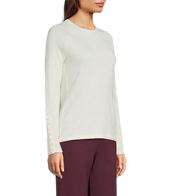 J.McLaughlin Jamey Crew Neck Button Trim Raglan Sleeve Sweater Product Image