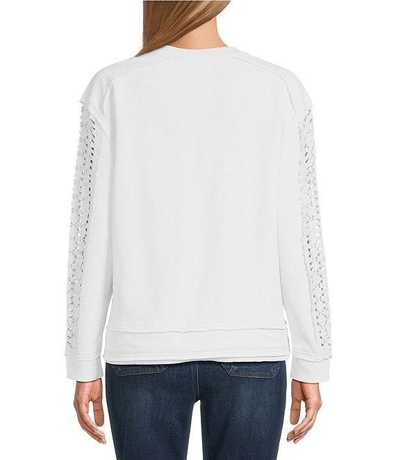 Westbound Lace Inset Long Sleeve Crew Neck Knit Top Product Image