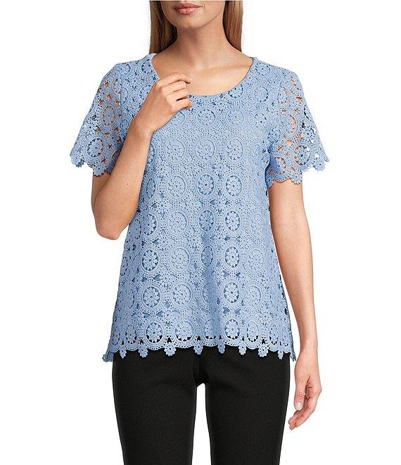 Jones New York Medallion Lace Short Sleeve Tee Product Image