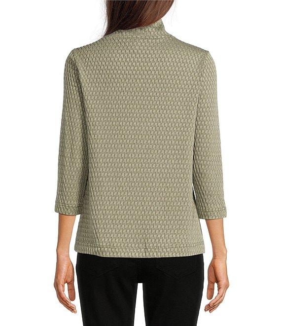 Ali Miles Petite Size Textured Solid Knit Cowl Neck 3/4 Sleeve Tunic Product Image