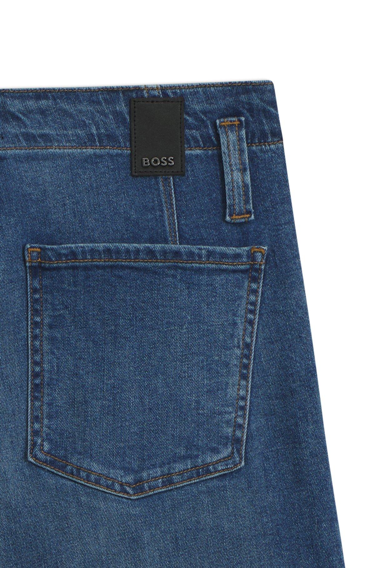 BOSS - Regular-fit jeans in mid-blue Italian stretch denim - Dark Blue Product Image