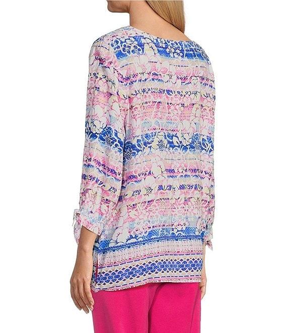 Allison Daley 3/4 Tie Sleeve Keyhole Neck Blouse Product Image