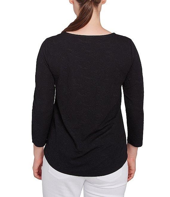 Ruby Rd. Solid Paisley Floral Textured Knit Double Bar Detail Top Product Image