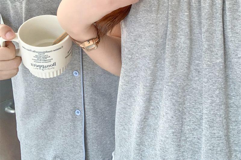 Couple Matching Short-Sleeve Lapel Collar Contrast Trim Button Pajama Top / Lace Trim Tank Top / Lounge Shorts / Set (Various Designs) Product Image