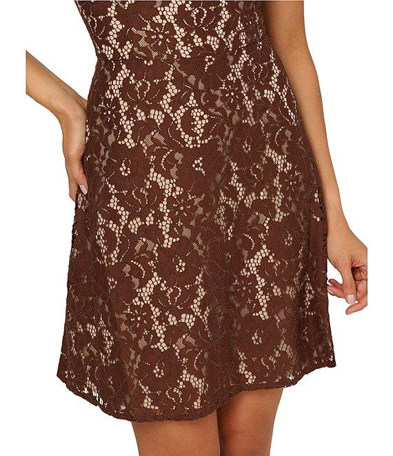 Adrianna Papell Illusion Crew Neck Flutter Sleeve Lace Shift Dress Product Image