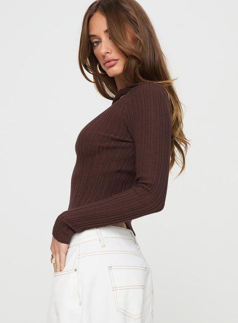 Ellara Long Sleeve Top Brown Product Image