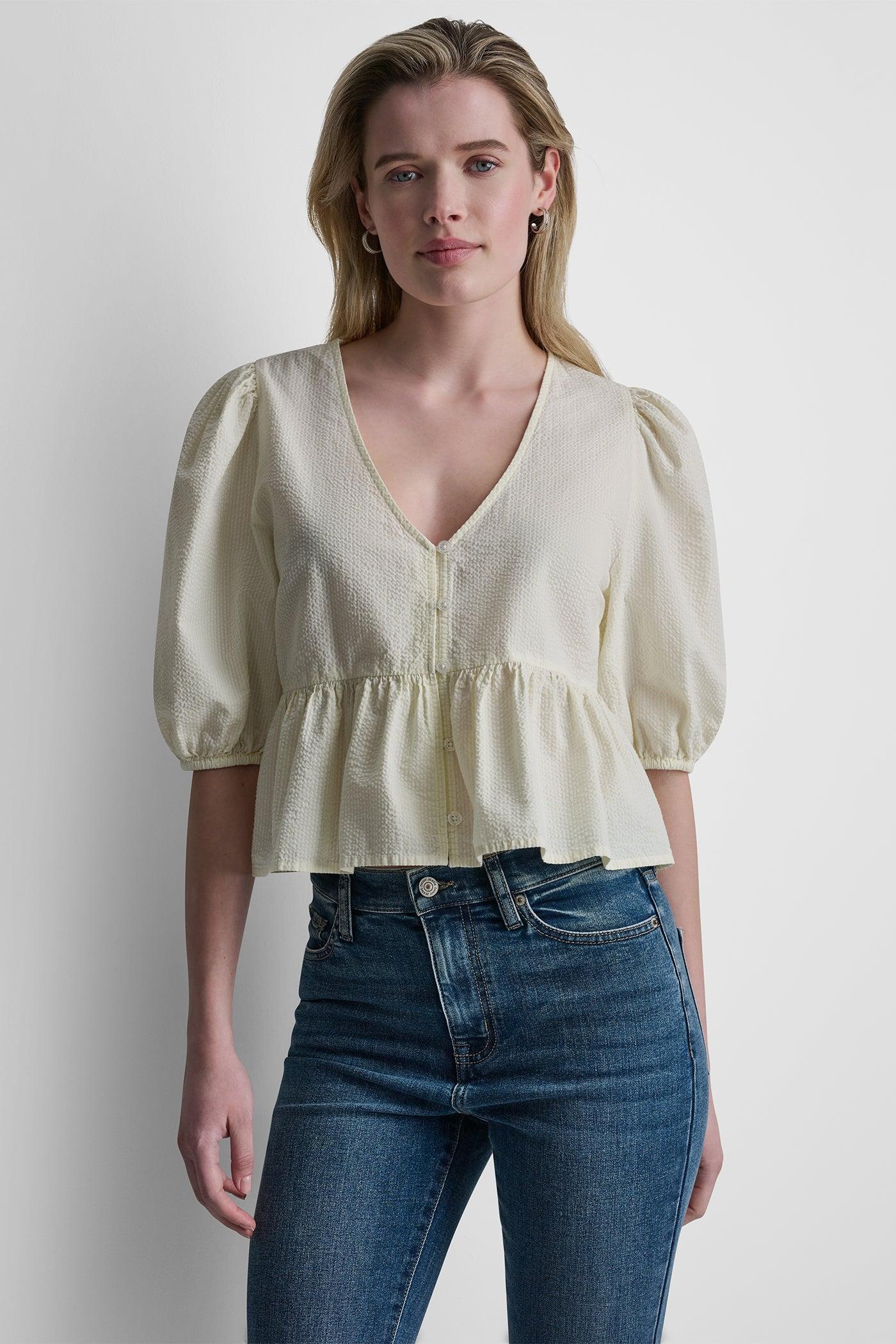 PUFF SLEEVE V-NECK SHIRT Product Image