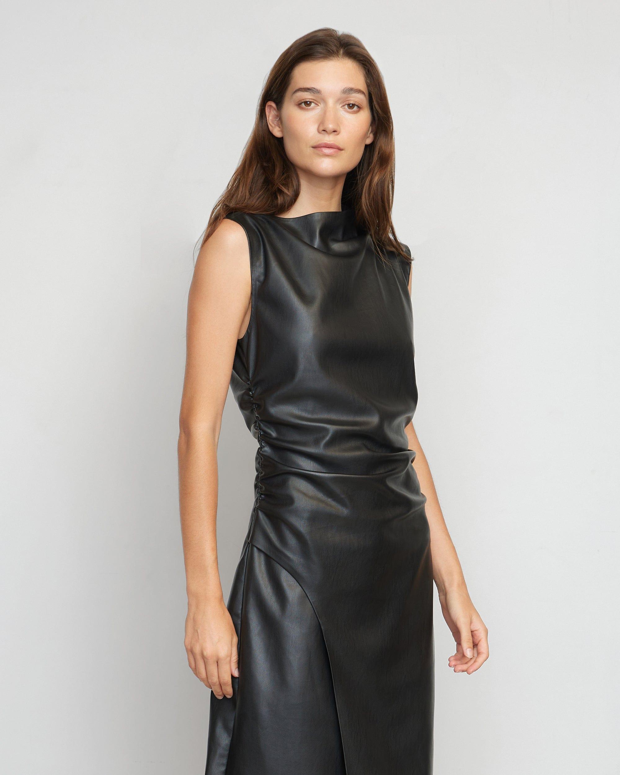 Channing Vegan Leather Wrap-Neck Dress Product Image