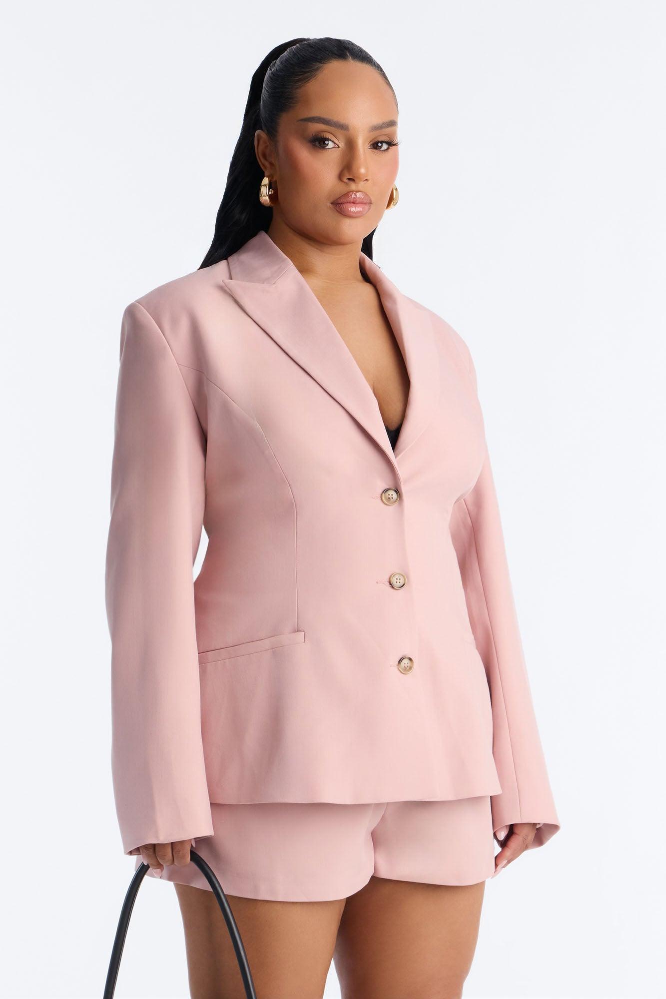 Soft Spoken Blazer Romper - Pink Female Product Image