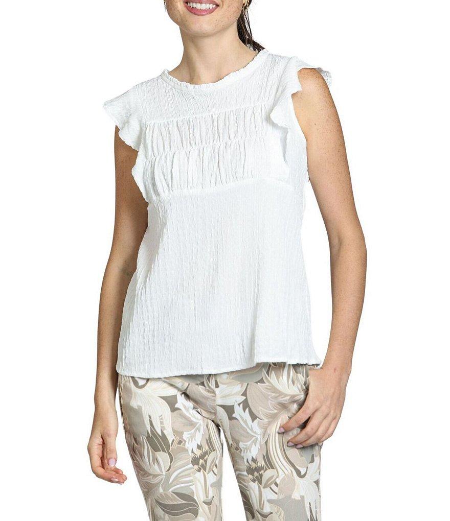 APNY Crinkle Woven Round Neck Cap Flutter Sleeve Top Product Image