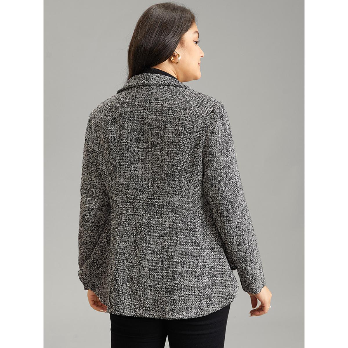 Plus Size Solid Texture Suit Collar Buckle Detail Blazer Black Women Office Plain Texture Sleeve Long Sleeve Suit Collar 10/M At the Office Blazers BloomChic Product Image