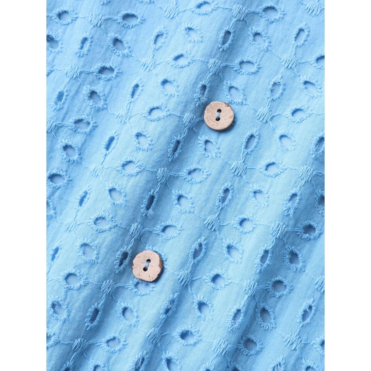 Plus Size Eyelet Trim Stretchy Flowy Sleeve Midi Dress Skyblue Women V-neck Short sleeve Curvy BloomChic 14-16/1X Product Image