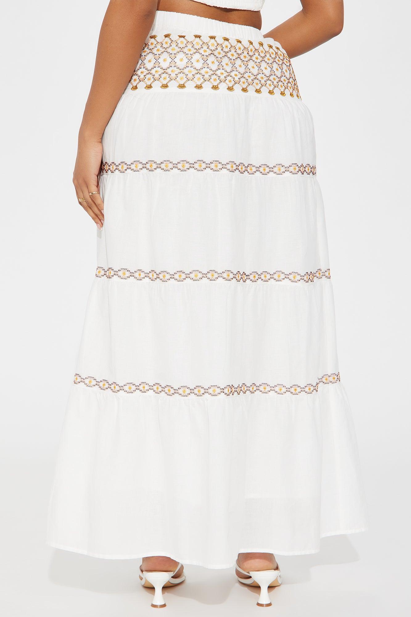 Sabrina Embroidered Tiered Maxi Skirt - White/combo Product Image