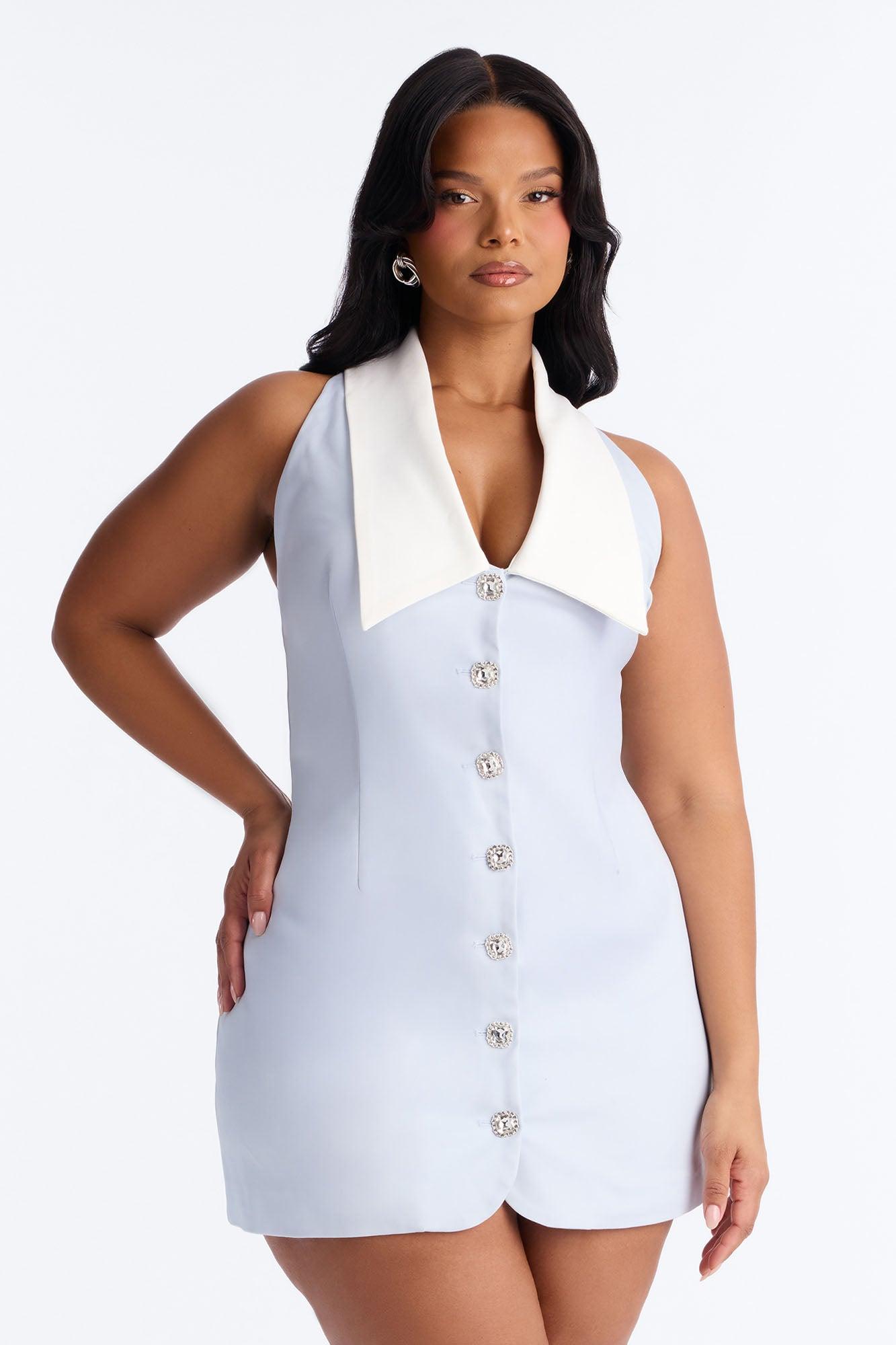 Claire Collar Mini Dress - Light Blue Female Product Image