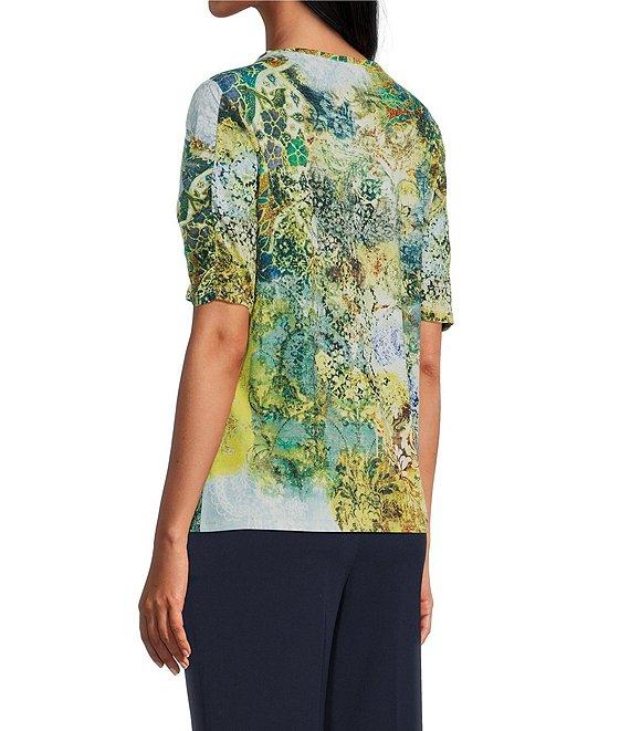 Investments Petite Size Knit Vintage Tapestry Elbow Length Sleeve Crew Neck Top Product Image