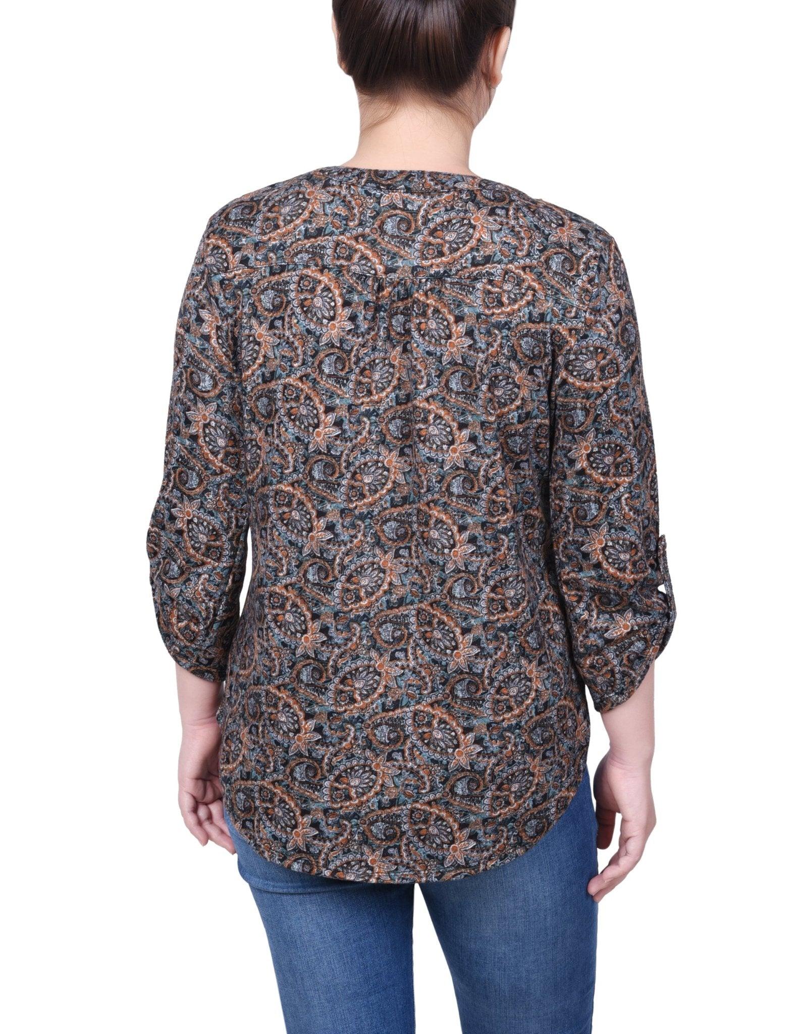 3/4 Length Roll Sleeve Top - Petite Product Image