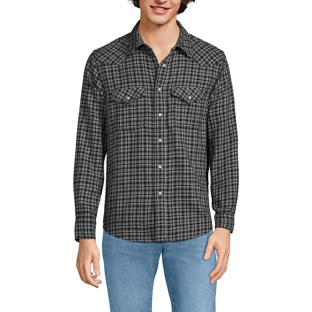 Men's Lands' End Plaid Western-Style Shirt, Size: XL, Black Gray Plaid Product Image