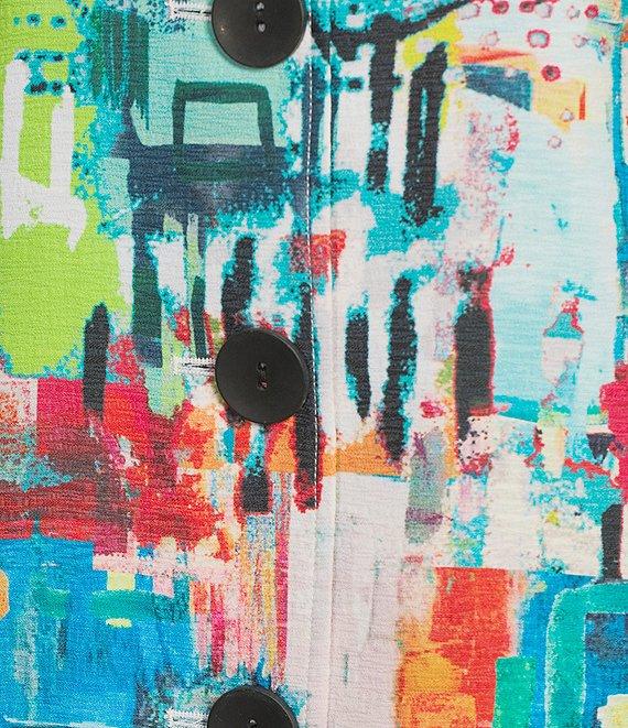 Ali Miles Petite Size Printed Woven Wire Collar 3/4 Bell Sleeve Button Front Tunic Product Image